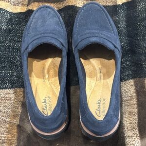 Clarks Navy Suede Slip-On Shoes